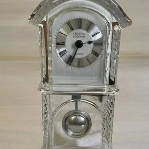 2 Vintage Godinger Crystal Legends Glass Grandfather Mantel Clocks 10.5" Tall